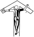 Man crucified on arrow symbol